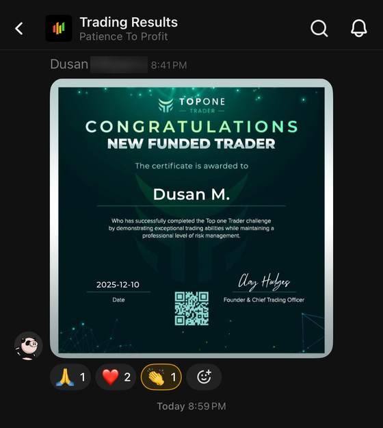 Top One Trader, new funded trader